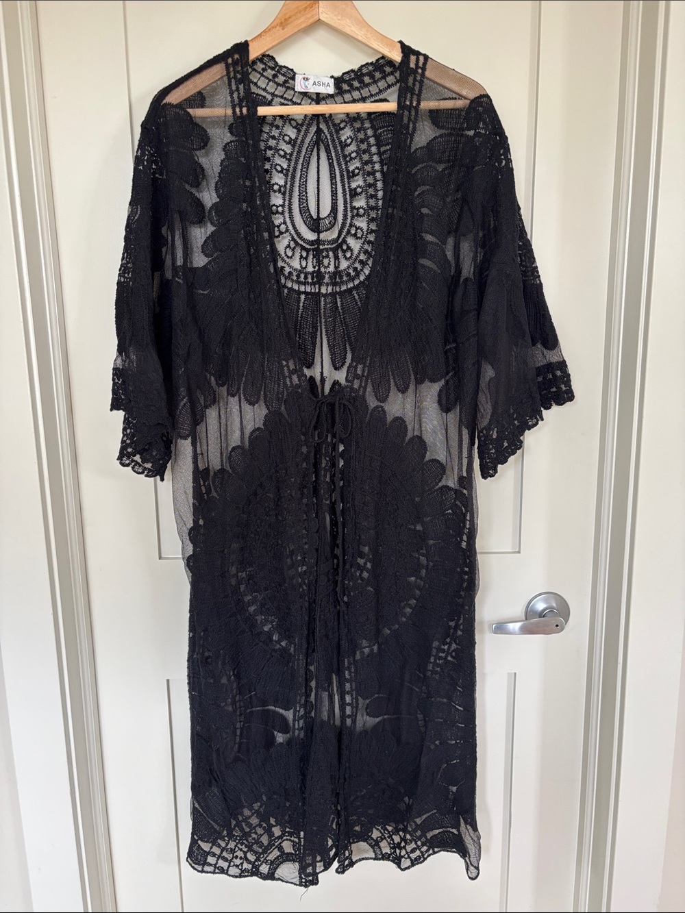 ASHA Black Crochet Lace Sheer Tunic